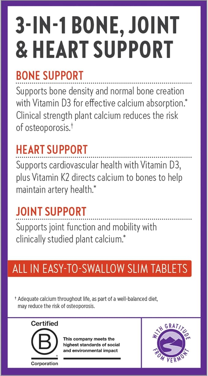 New Chapter Calcium Supplement - Bone Strength Organic Calcium with Magnesium, Vitamin D3+K2, 70+ Trace Minerals for Bone Health, Gluten Free, Easy to Swallow Slim Tablets - 120 Count