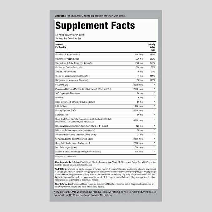 Piping Rock Antioxidant Supplements 120 Caplets | Advanced Formula for Men and Women | with Vitamin A, C, E | Ultra Max Complex | Non-GMO, Gluten Free