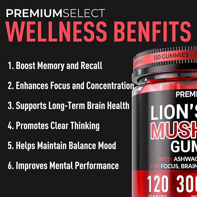 Lions Mane Gummies Sugar Free – 120 Gummies for Clarity & Brain Nutrition Support - Lion's Mane Mushroom 3000mg with Ashwagandha & L-Theanine – Brain & Mood Supplement – Focus, Memory, Calm
