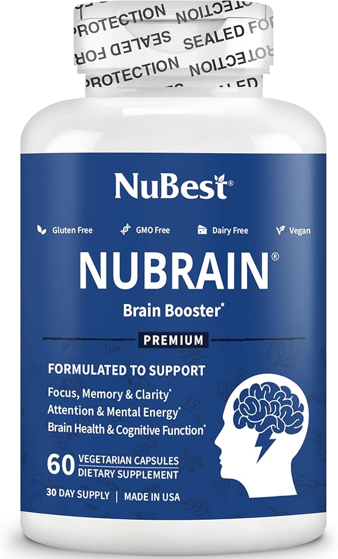 NuBrain Booster - Brain Supplement for Brain Booster, Memory, Focus & Clarity Support with St. John’s Wort, Ginkgo Biloba, Bacopa & More - Premium Nootropic Brain Supplement - 3 Pack