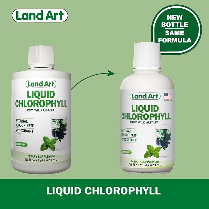 Liquid Chlorophyll Mint Flavored – Cold Extracted from Wild Non-GMO Alfalfa - Alkaline - Natural Body Deodorant – Antioxidant - 16 fl oz