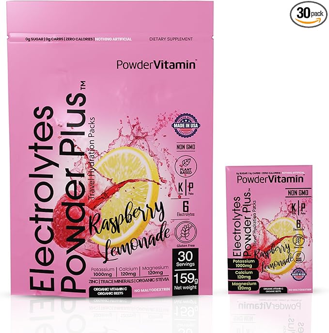 Electrolytes Powder Plus, Keto, Raspberry Lemonade, Sugar Free, 1000mg Potassium, 120mg Calcium, 120mg Magnesium, Non-GMO, Zero Calories, 30 Hydration Packets