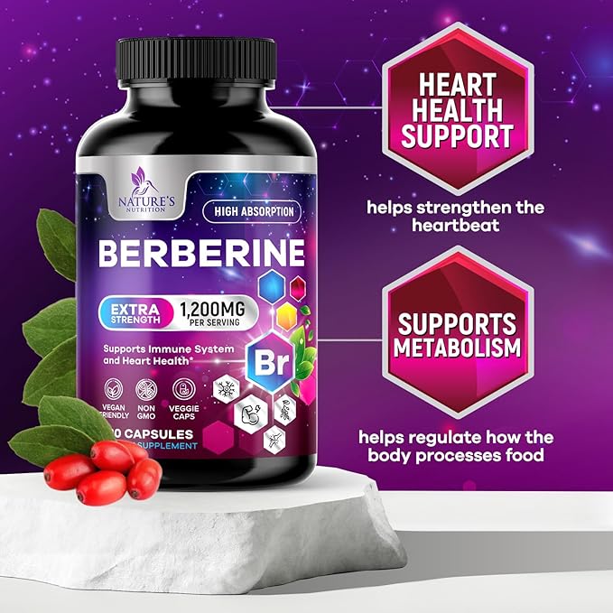 Premium Berberine HCL 1200mg Supplement - Berberine HCI Capsules High Absorption Supplement for Heart Health & Immune Support, High Strength, Gluten-Free, Vegan, Non-GMO Pills - 120 Veggie Capsules