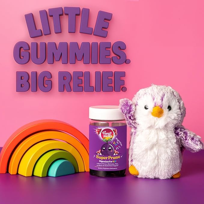 Super Prune Kids - Great for Constipation Relief - Mushroom Supplement - Turkey Tail Mushrooms, Fiber, Rhubarb, Prunes, Ginger, Chamomile (30 Mushroom Gummies)