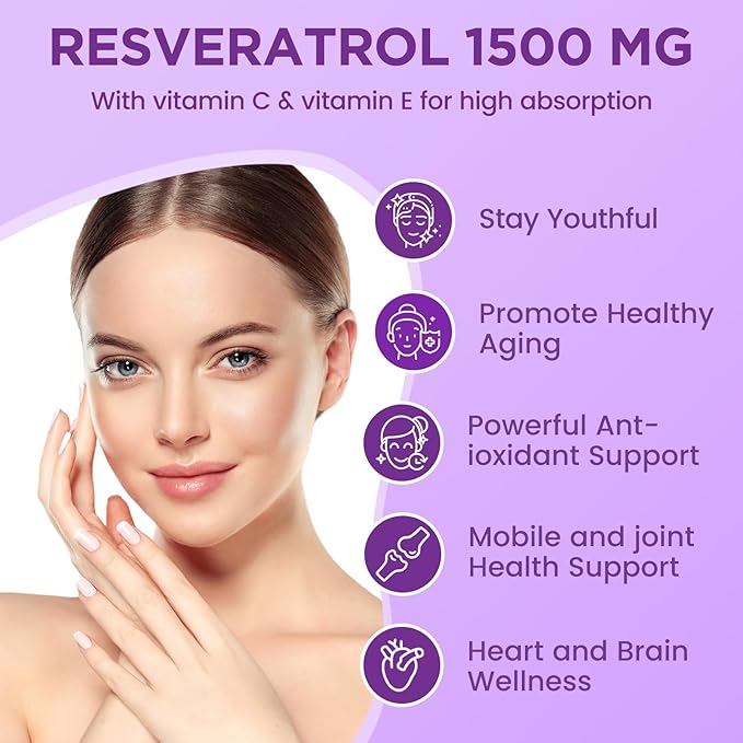 Resveratrol Gummies 1500mg - Resveratrol Supplement with NAC, Vitamin C, E, Quercetin, Berberine, CoQ10, Antioxidant, Healthy Aging & Longevity, Skin, Joint, Brain Wellness - 60 Gummies