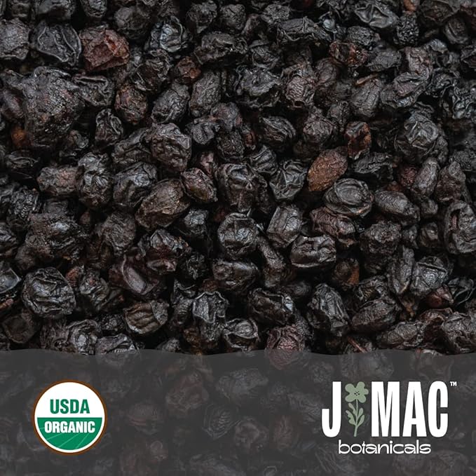 J Mac Botanicals, Organic Dried Elderberry (16 oz) USDA Certified, packaged in USA, whole bulk elder berries for syrup, tea infusions, gummies, Elder Berry