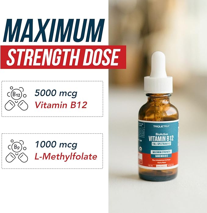 BioActive Vitamin B12 5000 mcg | Contains 3 BioActive B12 Forms Plus Methylfolate Cofactor - Methyl B12, Adenosyl B12 & Hydroxy B12 | Sublingual Form, Cherry Flavor, Organic, Vegan (60 Servings)