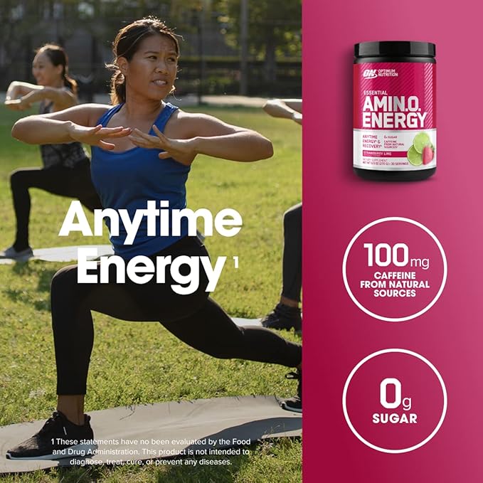 Optimum Nutrition Amino Energy - Pre Workout with Green Tea, BCAA, Amino Acids, Keto Friendly, Green Coffee Extract, Energy Powder - Strawberry Lime, 30 Servings (Packaging May Vary)