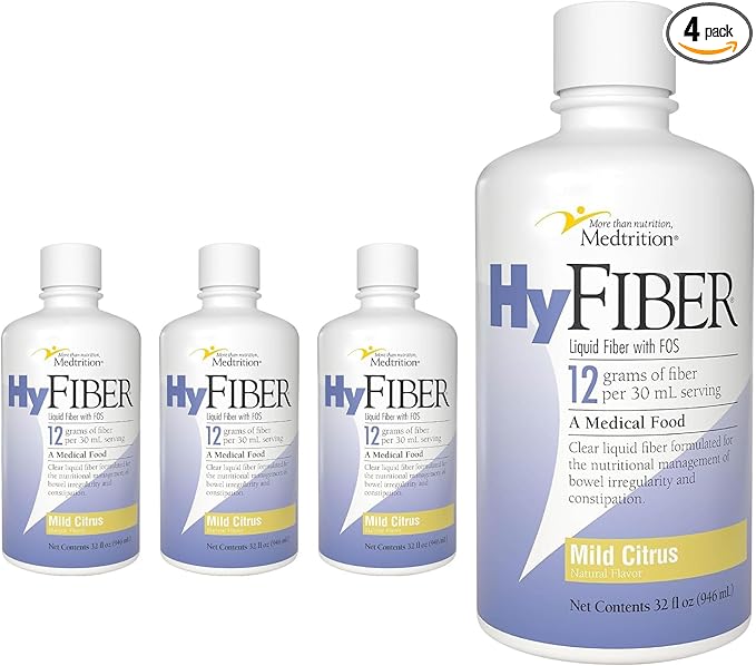 Medtrition HyFiber Daily Liquid Fiber for Regularity and Soft Stools, 12 Grams Soluble Fiber, 32 fl oz 4 Pack