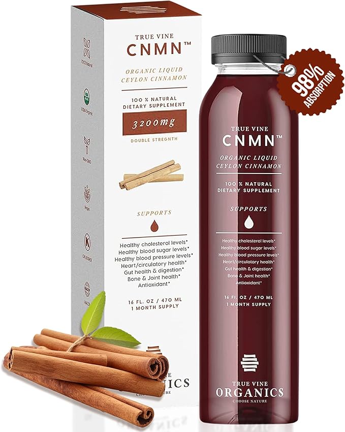 True Vine 3200mg Liquid Ceylon Cinnamon Supplement (Made in USA) for Healthy Heart, Blood Pressure, Sugar, Cholesterol, Gut & Joints — 100% Organic Ceylon Cinnamon to Fight Free Radicals (16 fl oz)
