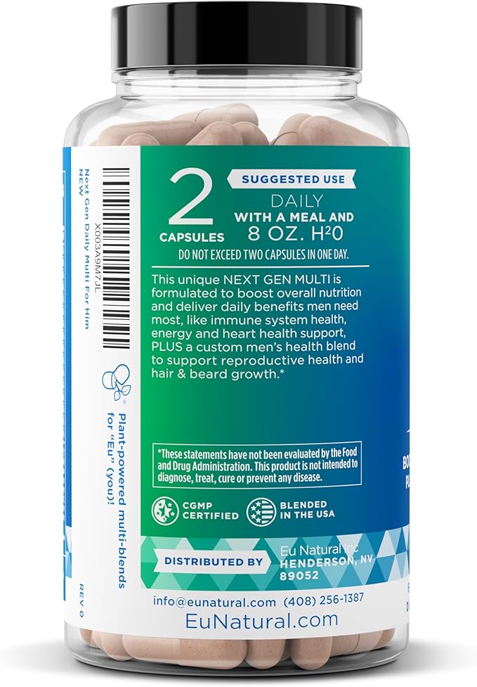 Next Gen Multi for Him Advanced Men’s Multivitamin Supplement – 26-in-1 Multiblend for Beard & Hair Growth, Men’s Reproductive Health, Metabolism, Heart, Skin, Prostate Support, More – 60 Veg Capsules
