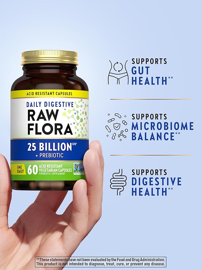 Raw Flora Probiotic with Prebiotics | 25 Billion CFU | Daily Digestive Capsules | Vegetarian & Gluten Free Supplement for Men and Women | by Nature's Truth