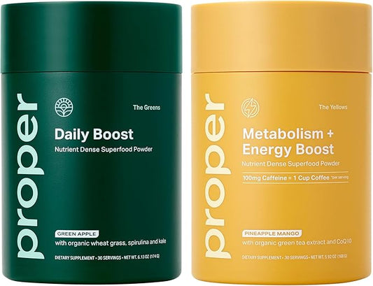 Proper Energy & Wellness Boost Bundle: Greens Superfood for Digestion & Metabolism Support with Caffeine-Free Energy Drink Mix