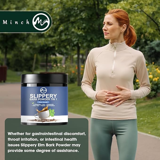 Slippery Elm, Organic Slippery Elm Bark Powder with L-Glutamine, DGL, Chamomile, Aloe Vera, Fennel, Marshmallow, Natural Herbs for Soothing Throat & Digestive Support, 40 Servings