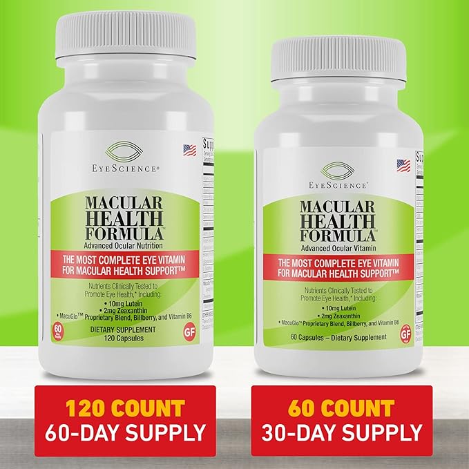 Macular Health Beyond AREDS2 Formula, Advanced Ocular Vitamin - Containing Lutein, Zeaxanthin, Bilberry, and Vitamins C, D, E, and B6 (60 Day Supply)