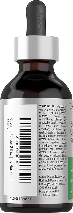 Horbäach Cayenne Pepper Tincture | 2 fl oz Liquid Extract | Vegetarian, Alcohol Free | Non-GMO, Gluten Free Supplement