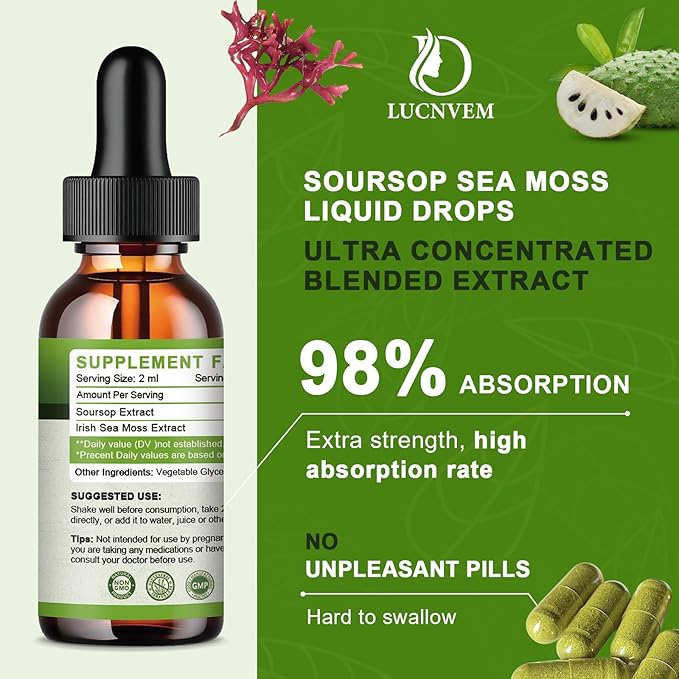 (2 Pack) Organic Soursop Graviola with Sea Moss Liquid Drops, Soursop Bitters Liquid Rich in Multivitamin for Natural Antioxidant, Immune Boost, Cell Support & Regeneration, Pineapple Flavor