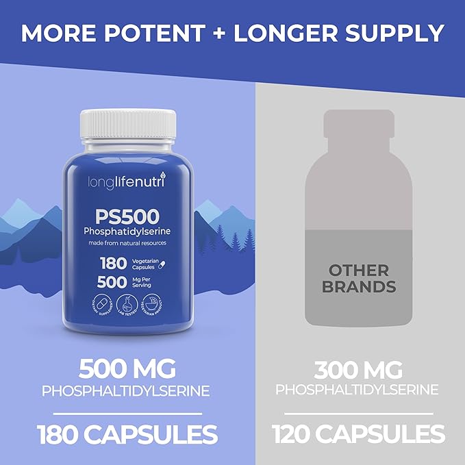 Phosphatidylserine Pure 500mg – 180 Vegetarian Pills, 3-Month Supply, Supplement for Strengthening Memory, Focus & Cognitive Function, Made in USA, Lab Tested, Soy Free, Non GMO