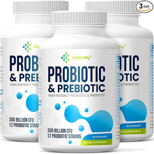 Probiotics for Women and Men, 300 Billion CFU Probiotics from 12 Strains Probiotic, Organic Prebiotics Blend, Shelf Stable Probiotic Supplement for Gut Immune & Digestive Health, 180 Capsules