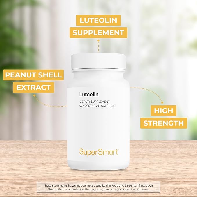 Supersmart - Luteolin 100mg per Day (80% Flavonoid) - Brain, Memory & Nervous System Support Supplement | Non-GMO & Gluten Free - 60 Vegetarian Capsules