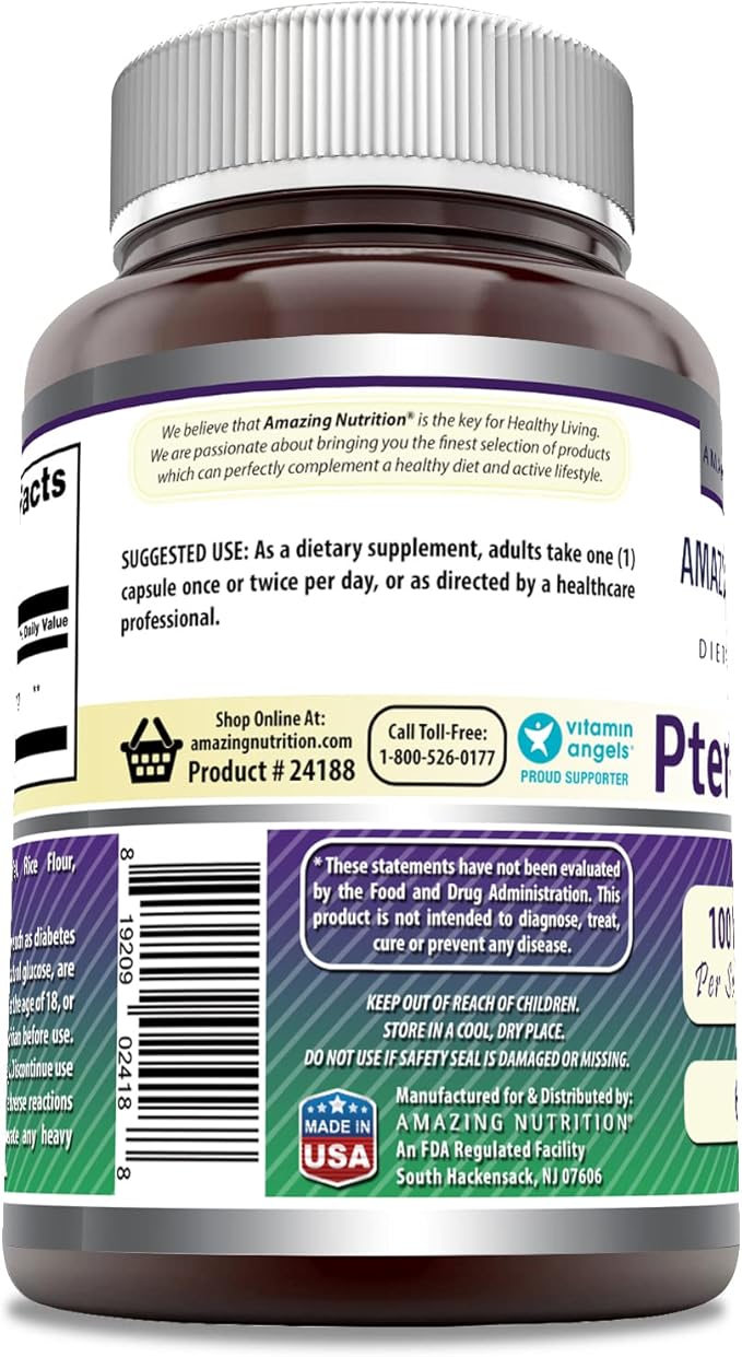 Amazing Formulas Pterostilbene Supplement | 100 Mg per Serving | 60 Capsules | Non-GMO | Gluten Free | Made in USA