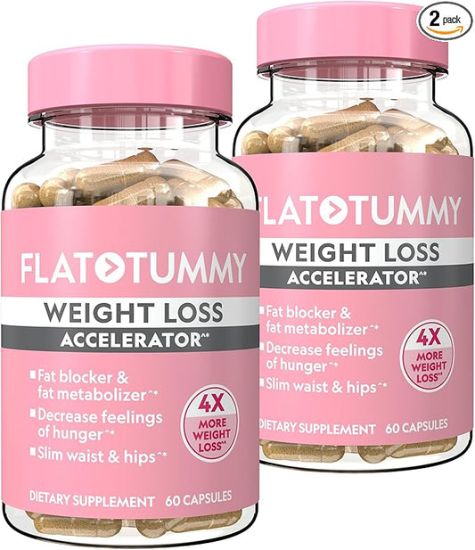 Flat Tummy Weight Loss Accelerator – Clinically Studied Fat Burner & Appetite Suppressant for Women, Post GLP-1 Supplement – Achieve a Slimmer Waist & HIPS – 60 Capsules (2 Pack)