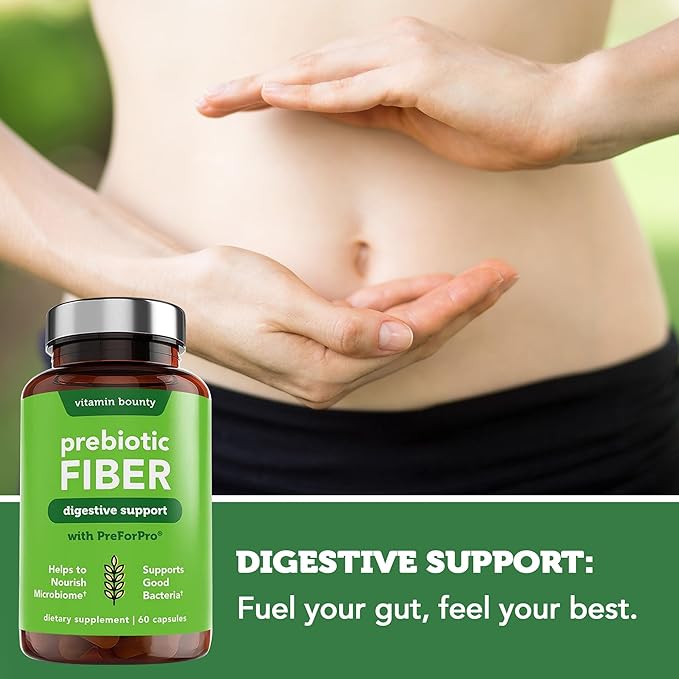 Vitamin Bounty Prebiotic Capsules - PreforPro® Prebiotics Supplement for Women & Men Digestive Health & Advanced Gut Health – No Fiber, No Bloating – Boosts Probiotic Effectiveness – 60 Vegan Cap