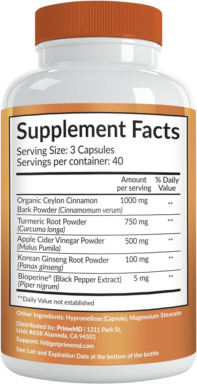 5-in-1 Ceylon Cinnamon Capsules 2355mg - Apple Cider Vinegar Capsules with Turmeric, Panax Ginseng, and Bioperine (120 Count, Pack of 2)