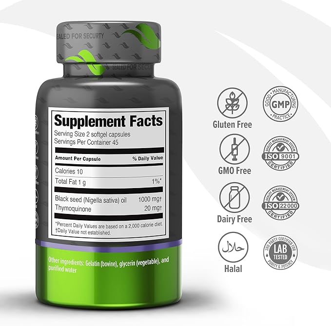 ORZAX Black Seed Oil Cold Pressed 100% Pure | Non-GMO - Rich in Omega 3 6 9 & Thymoquinone | Black Cumin Nigella Sativa Oil for Immune Support, Hair, Skin, Face (500 mg - 90 Softgel Capsules)