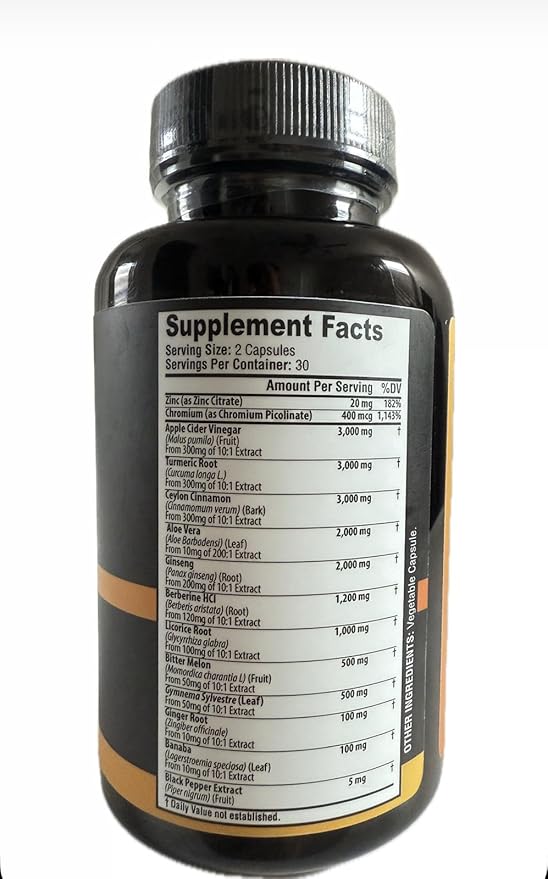 Ceylon Cinnamon Capsules 3000mg Turmeric 3000mg Apple Cider Vinegar 3000 mg Ginseng 2000mg Aloe Vera 2000mg Berberine Supplement 1200mg + Banaba | Bitter Melon | Gymnema | Ginger Root - 60 Count