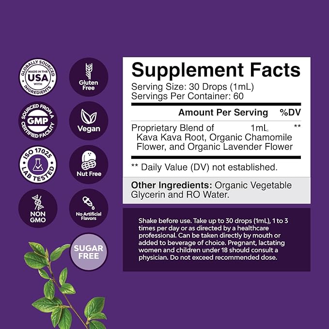 Natures Craft Potent Liquid Kava Kava Drops Supplement - Fast Acting Herbal Support with Kavalactones for Balanced Mood - Relax Calming Tonic for Stress Relief & Better Sleep - 60 ml Tinctura