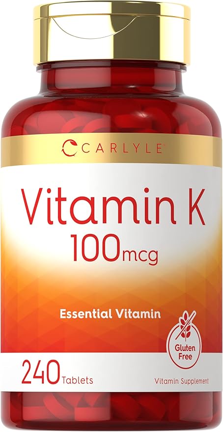 Carlyle Vitamin K 100 mcg | 240 Tablets | Vegetarian, Non-GMO, Gluten Free | Vitamin K Supplement