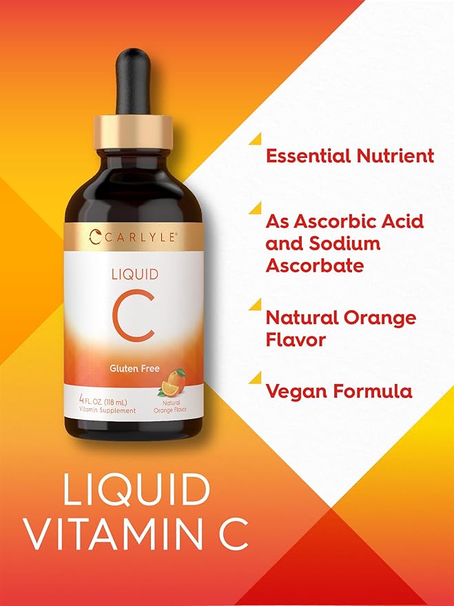 Carlyle Vitamin C Liquid | 4 fl. oz | Orange Flavor | Vegan, Non-GMO, Gluten Free Supplement