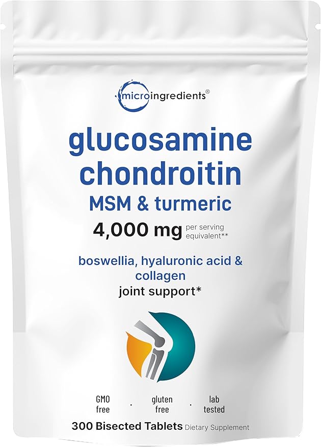Glucosamine Chondroitin MSM and Turmeric Supplement 4,000mg Equivalent, 300 Bisected Tablets | 7-in-1 with Boswellia, Hyaluronic Acid, & Collagen Complex | Joint Health & Mobility Support