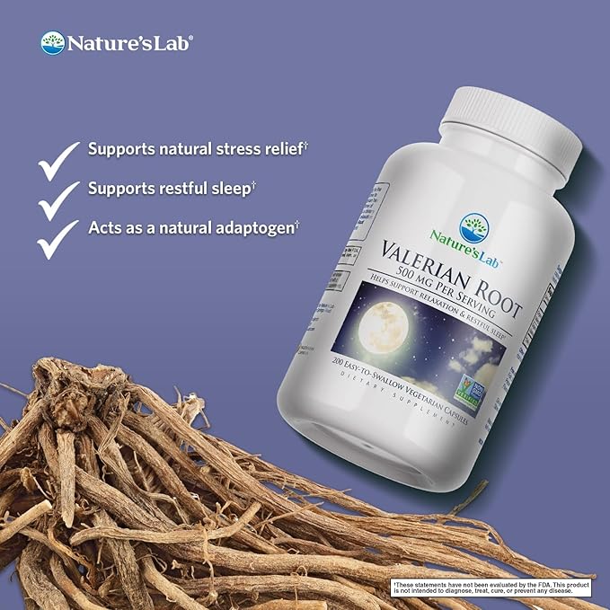 Nature's Lab Valerian Root 500mg Dietary Supplement – Helps Support Relaxation & Restful Sleep – 200 Capsules (3 Month Supply)