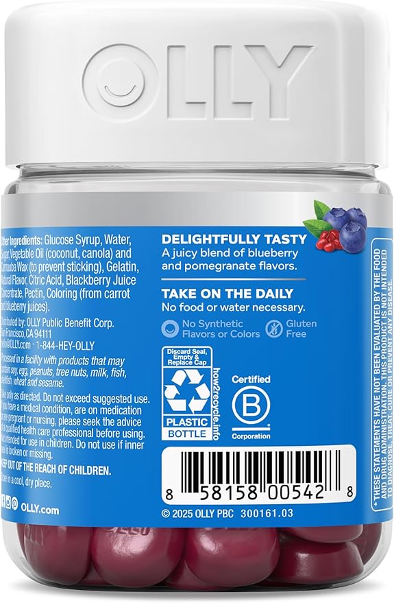 OLLY Glowing Skin Collagen Gummy, Hydrated, Youthful Skin, Hyaluronic Acid, Sea Buckthorn, Chewable Supplement, Berry, 25 Day Supply - 50 Count
