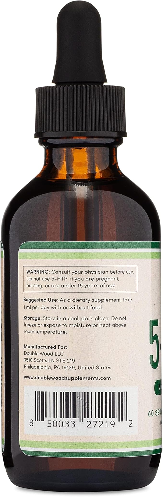 5HTP Liquid Drops - More Absorbable and Effective Than 5 HTP Capsules (60 Servings of 50mg 99%+ 5-HTP) Serotonin Supplement for Mood, Sleep, and Relaxation by Double Wood