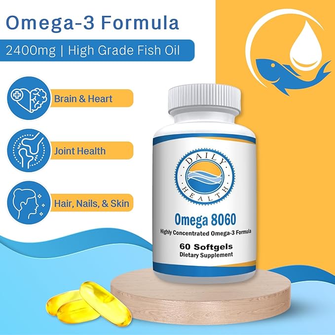 Omega 8060 2400mg Omega 3 Fish Oil Joint Health Supplement 60 softgel - 3 Month Supply - 3pk