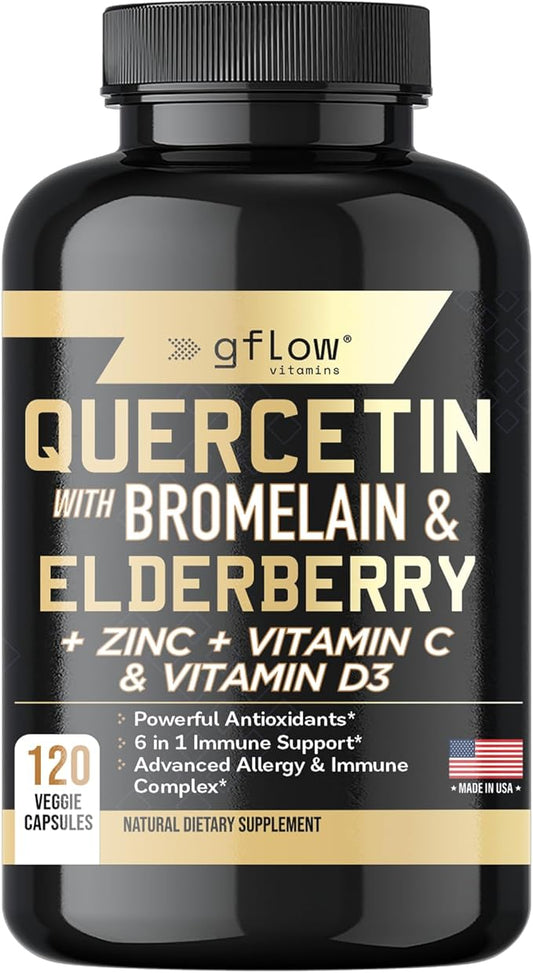 Quercetin with Vitamin C and Zinc - 500mg - Quercetin with Bromelain - Zinc Quercetin - 120 Veggie Caps - Elderberry with zinc and Vitamin c for Adults (Non-GMO, Vegan) 2 Months Supply
