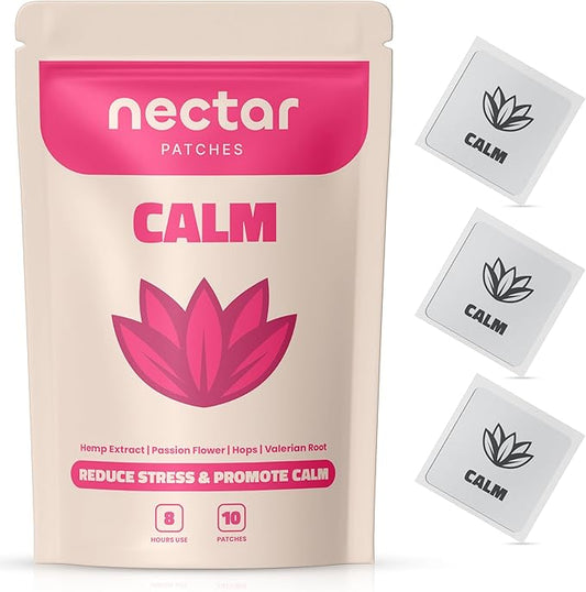 10x Calm Patches with Hemp Extract, Passion Flower, Hops & Valerian Root – Relax & Unwind, Non-Fatiguing, Sustained-Release for All-Day Calm