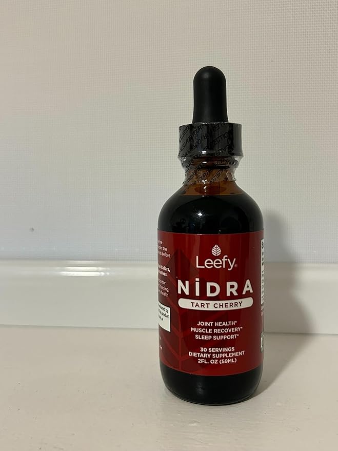 Leefy Organics Tart Cherry Supplement Nidra - Fast Absorbing, Non-GMO, Gluten-Free - Promotes Recovery, Joint Support, Sleep & Circulation for Adults - 2 Oz