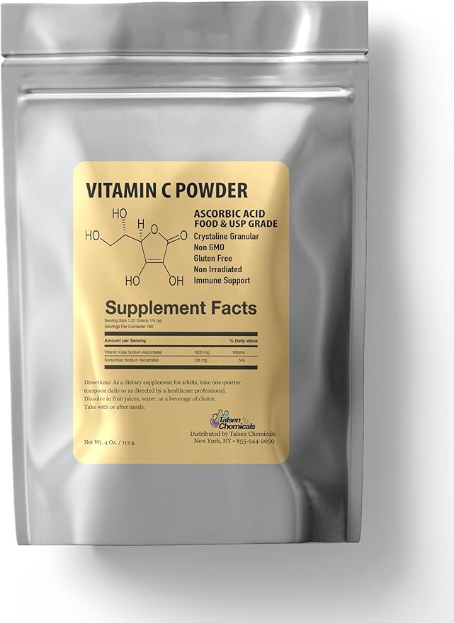 Pure Vitamin C Powder Organic (4 Oz / 113 g) Ascorbic Acid Powder Powerful Antioxidant for Skin DIY Skin Care