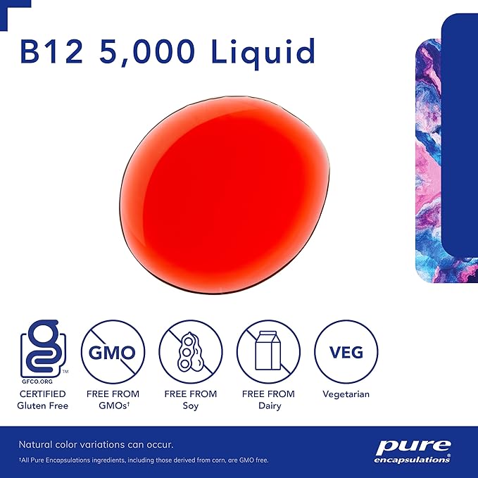 Pure Encapsulations B12 5,000 Liquid - Vitamin B12 Methylcobalamin Supplement to Support Energy, Nerve Health, Cognitive Function & Blood Cells* - Liquid Drops - 1 Fl Oz