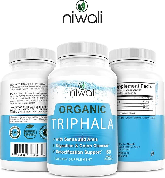 Triphala Capsules for Gut Health - 60 Counts | Organic Triphala Supplement | Digestion, Colon Cleanser & Detox, Immune System Support | USDA Certified Organic | Adaptogen Non-GMO