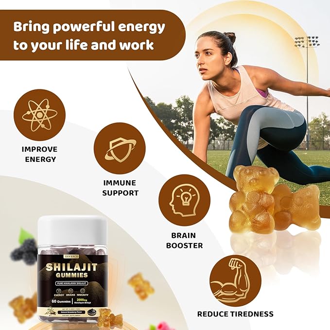 Shilajit Gummies Supplements, Pure Himalayan Shilajit Gummies, Lab Test, Trace Minerals, Shilajit for Men, Women, Non-GMO, Natural Color & Flavor, 60 Count