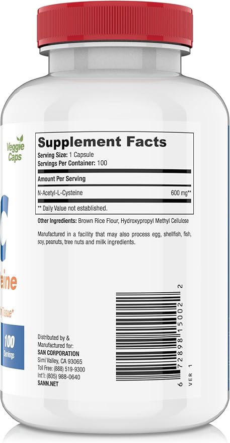 N-Acetyl-L-Cysteine (NAC), Immune, Respiratory, Liver Health, NAC 600 mg, Potent antioxidant Support, Free-radicals, Easy to Absorb, 100 Capsules