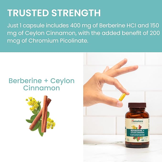 Himalaya Berberine + Ceylon Cinnamon from Indian Barberry Root, Includes Chromium, for Gastrointestinal, and Daily Metabolism Support, Vegan, Gluten Free, Herbal Supplement, 60 Capsules