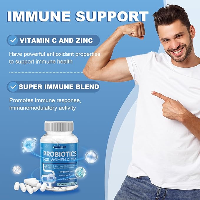 Probiotics for Women-Men Digestive Health with 100 Billion CFUs, Womens-Mens Probiotics for Immune Support and Gut Health with Prebiotics, multivitamin, 90 Veggie Caps (45 Days Supply)