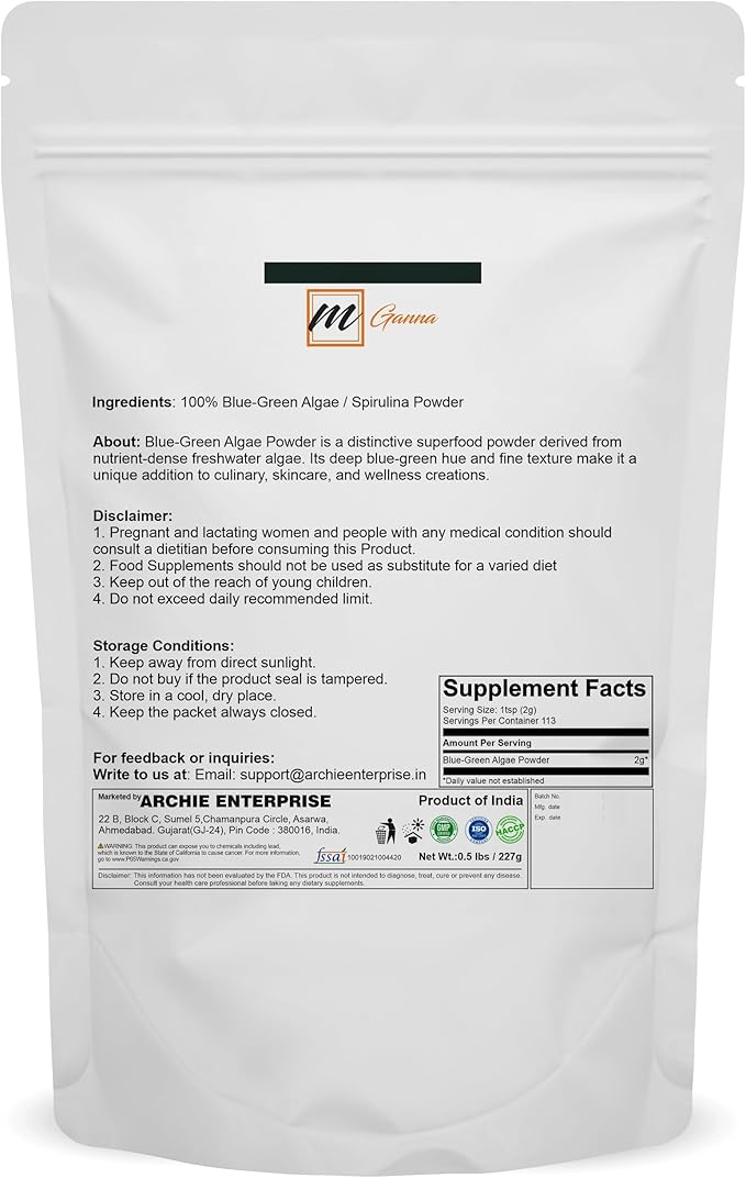 100% Spirulina Powder/Blue Green Algae Powder 0.5lbs / 227 g