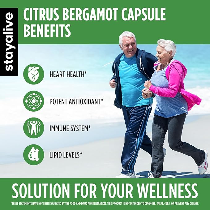 STAY ALIVE Citrus Bergamot Capsules 1000mg, 30:1 Super Extract with 50% Polyphenolic Flavanones, 120 Pills, Citrus Bioflavonoids Natural Heart Health Supplements for Women & Men | Non-GMO, Gluten-Free